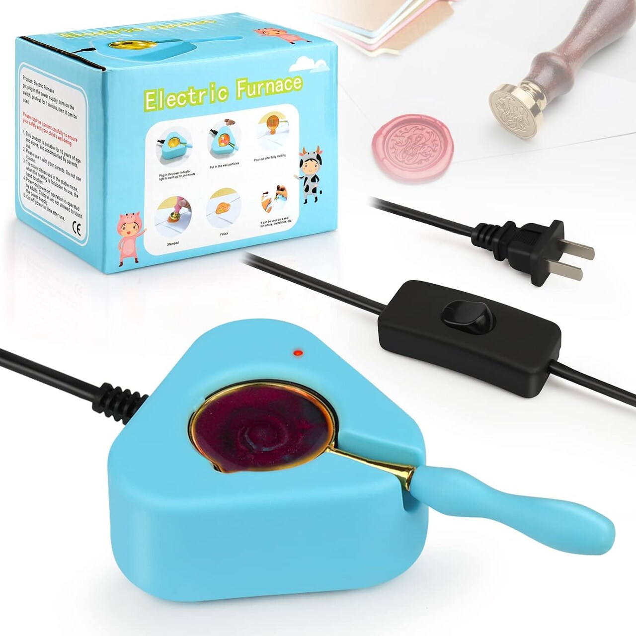 Electric Wax Seal Warmer, Fast Melting Wax Seal Kit with Wax Seal Spoon and Tweezers for Wax Seal Stamp, Wax Seal Stamp Kit for Letter Sealing Wax